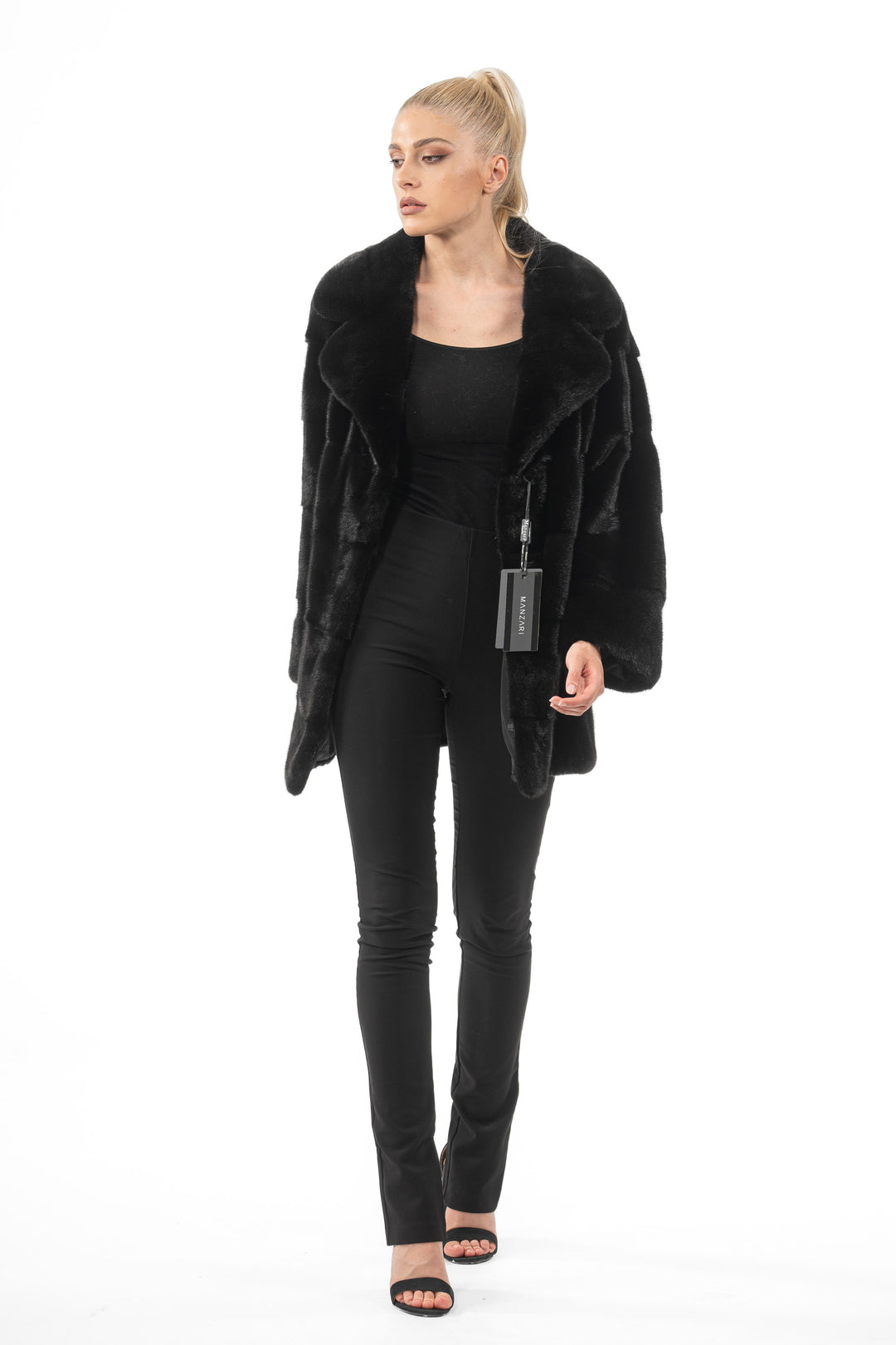Manzari Black Mink fur coat with a modern touch