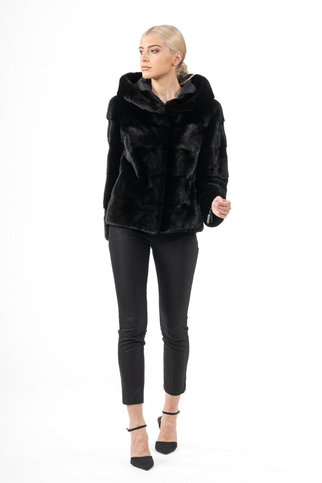 Chic Black Mink fur coat by manzari for a bold statement