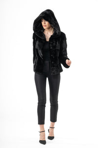 Model wearing a Black Mink fur coat