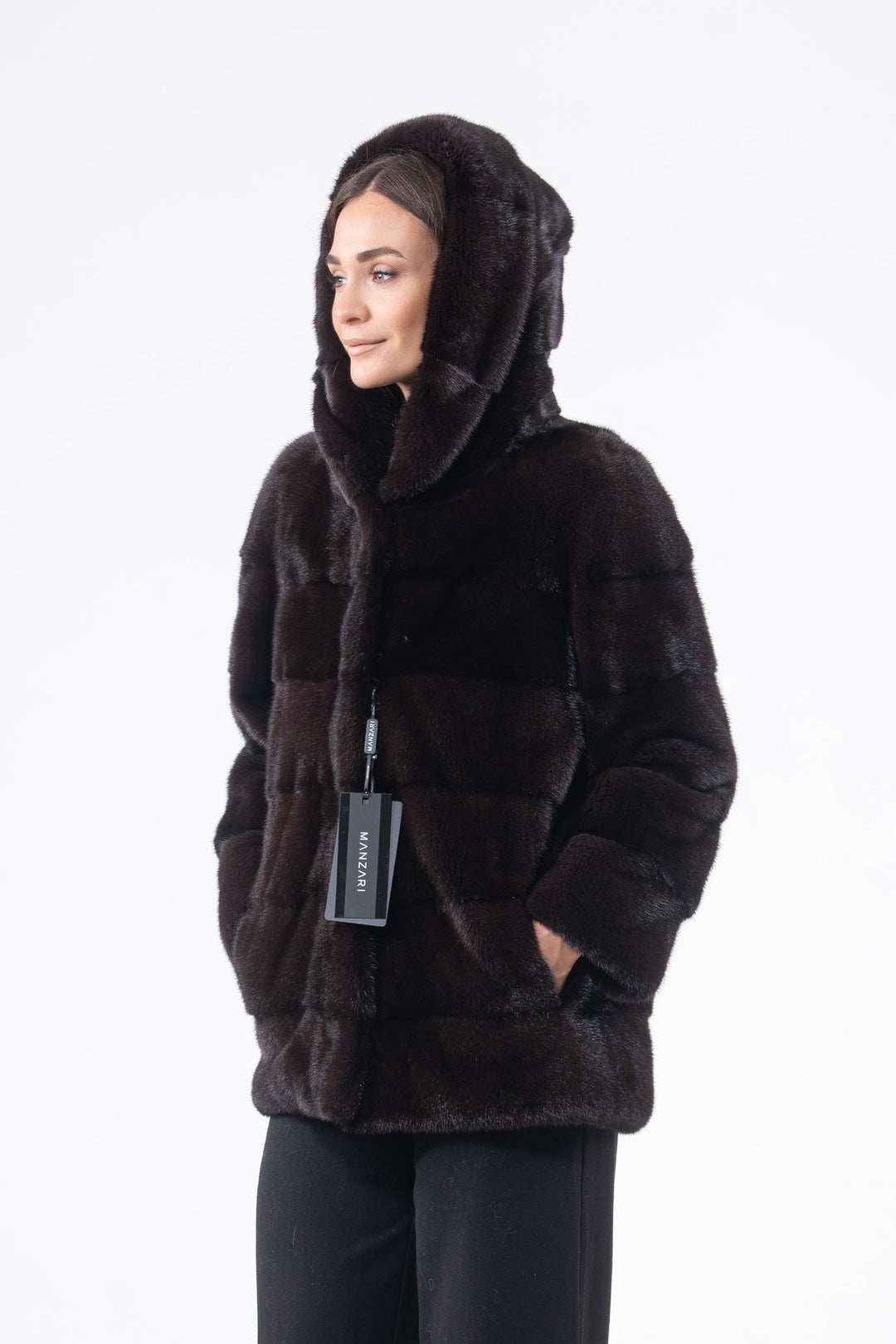 Manzari Black Red Mink fur coat for a timeless appeal