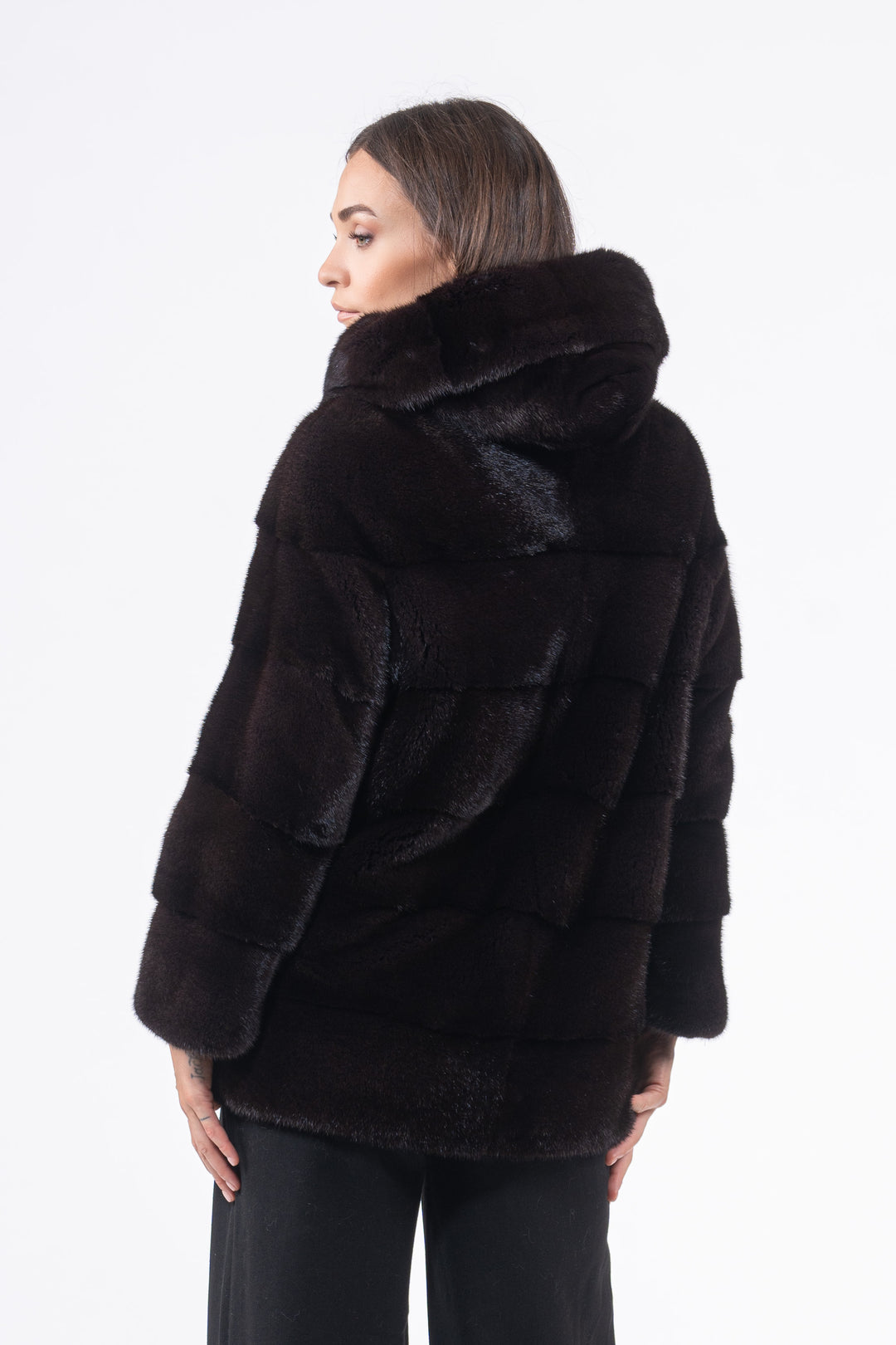 High-quality Black Red Mink fur coat for luxury lovers