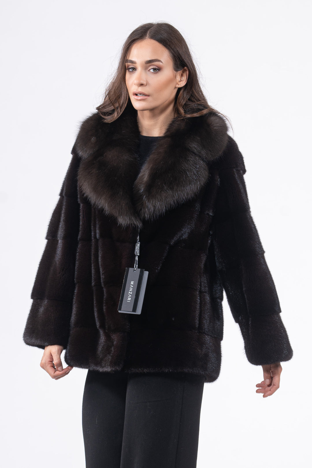 Manzari Black Red Mink fur coat with a modern touch
