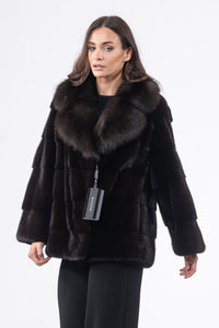 Manzari Black Red Mink fur coat with a modern touch