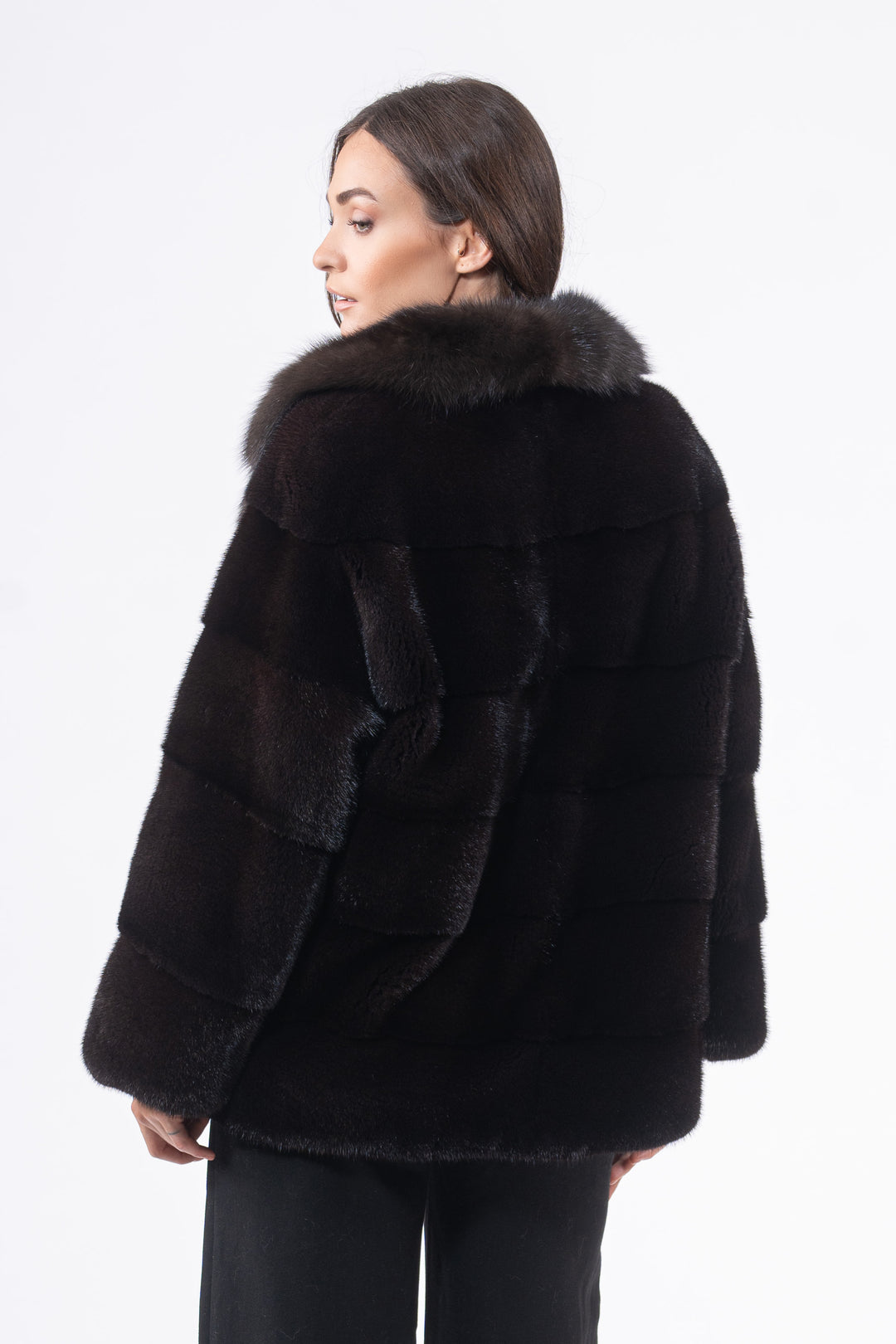 Manzari Black Red Mink fur coat for timeless elegance