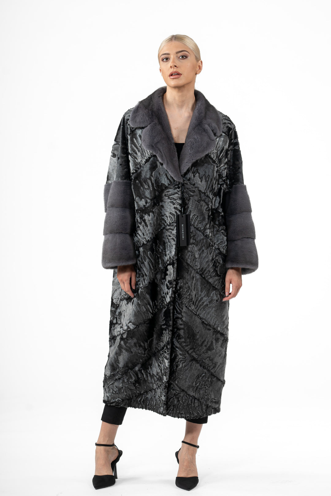 Manzari Black Swakara fur coat for a luxurious feel