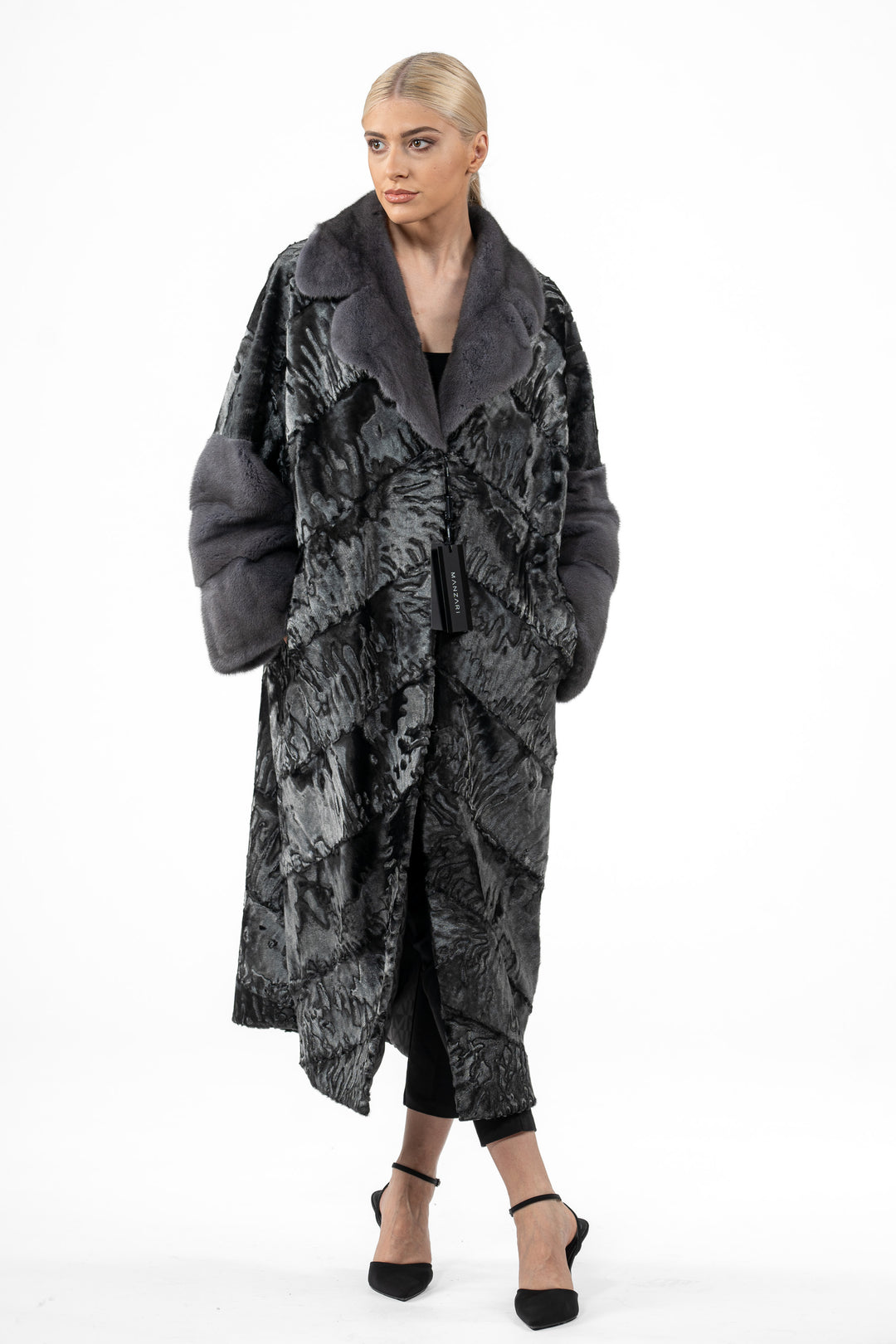 Premium Black Swakara fur coat for a unique style