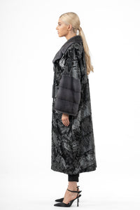 Manzari Black Swakara fur coat with intricate details