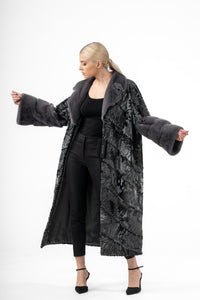Manzari swakara fur coat with intricate details