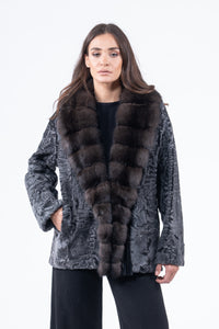 Stylish Dark Grey Swakara fur coat by manzari