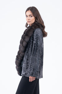 Chic Dark Grey Swakara fur coat by manzari for a standout look