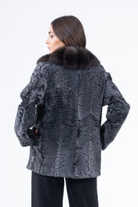 Elegant Dark Grey Swakara fur coat for modern fashion