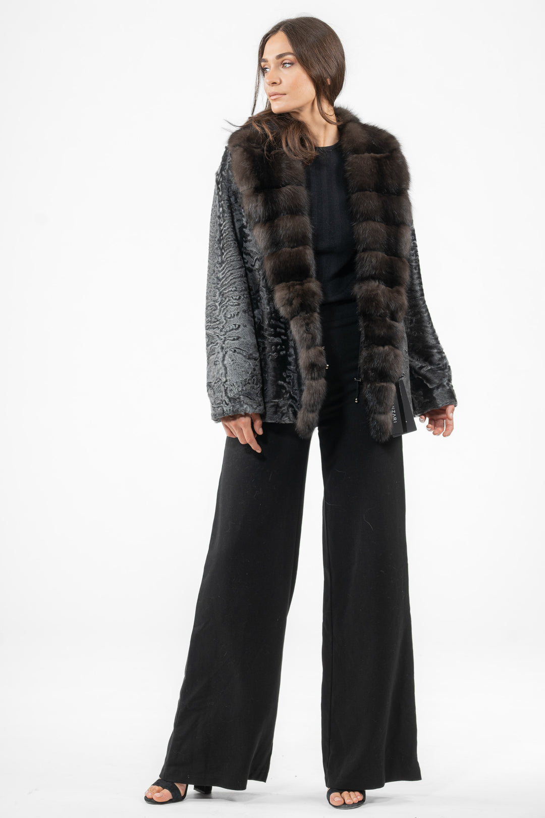 Premium Dark Grey Swakara fur coat for a unique style