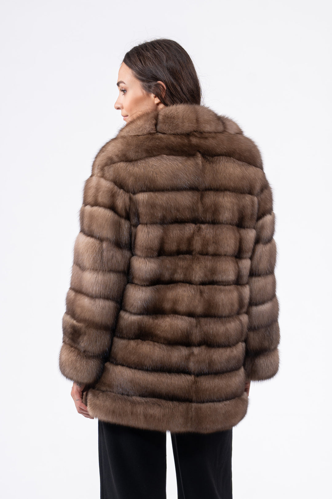 Manzari Gun Metal Russian sable fur coat with a modern design