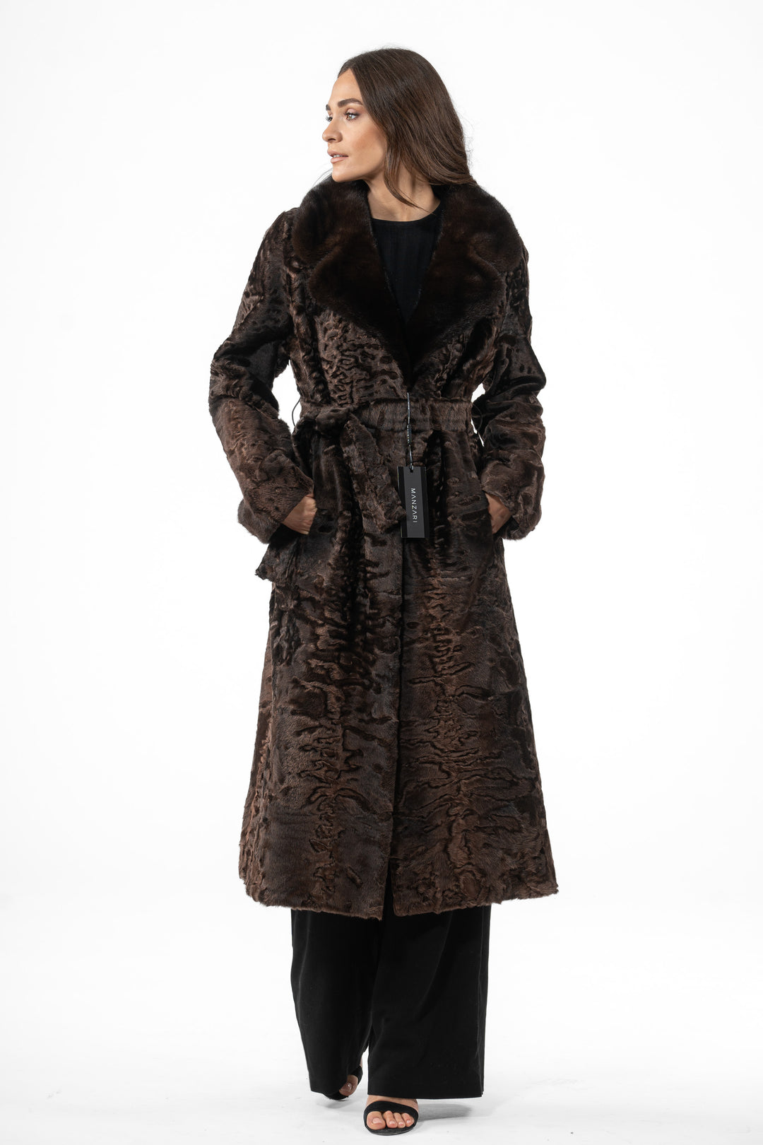 Chic Chokolat Swakara fur coat by manzari for a standout look