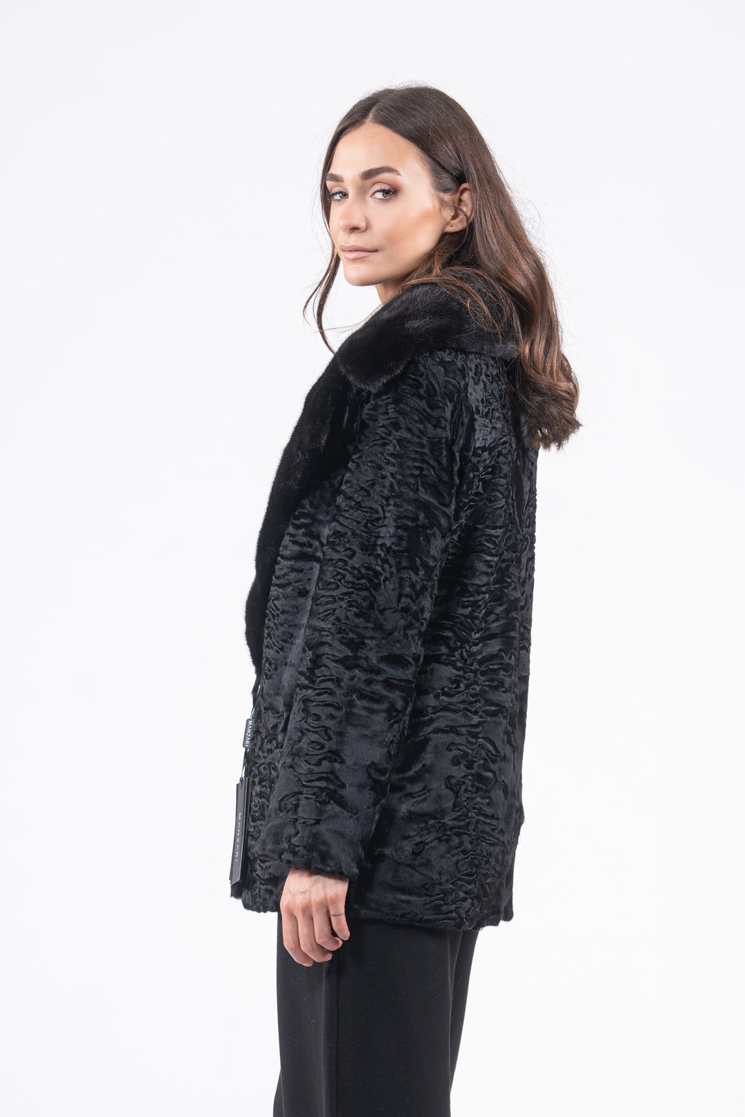 Stylish Black Swakara fur coat by manzari
