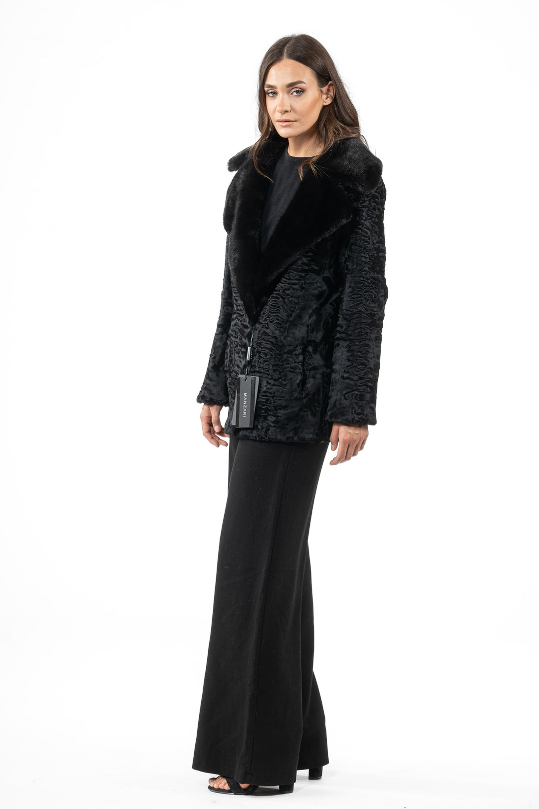 Stylish Black Swakara fur coat by manzari