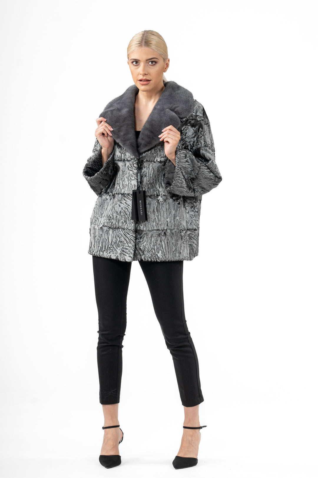 Stylish Black Swakara fur coat by manzari