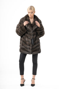 Model wearing a Carbonio Russian sable fur coat by manzari