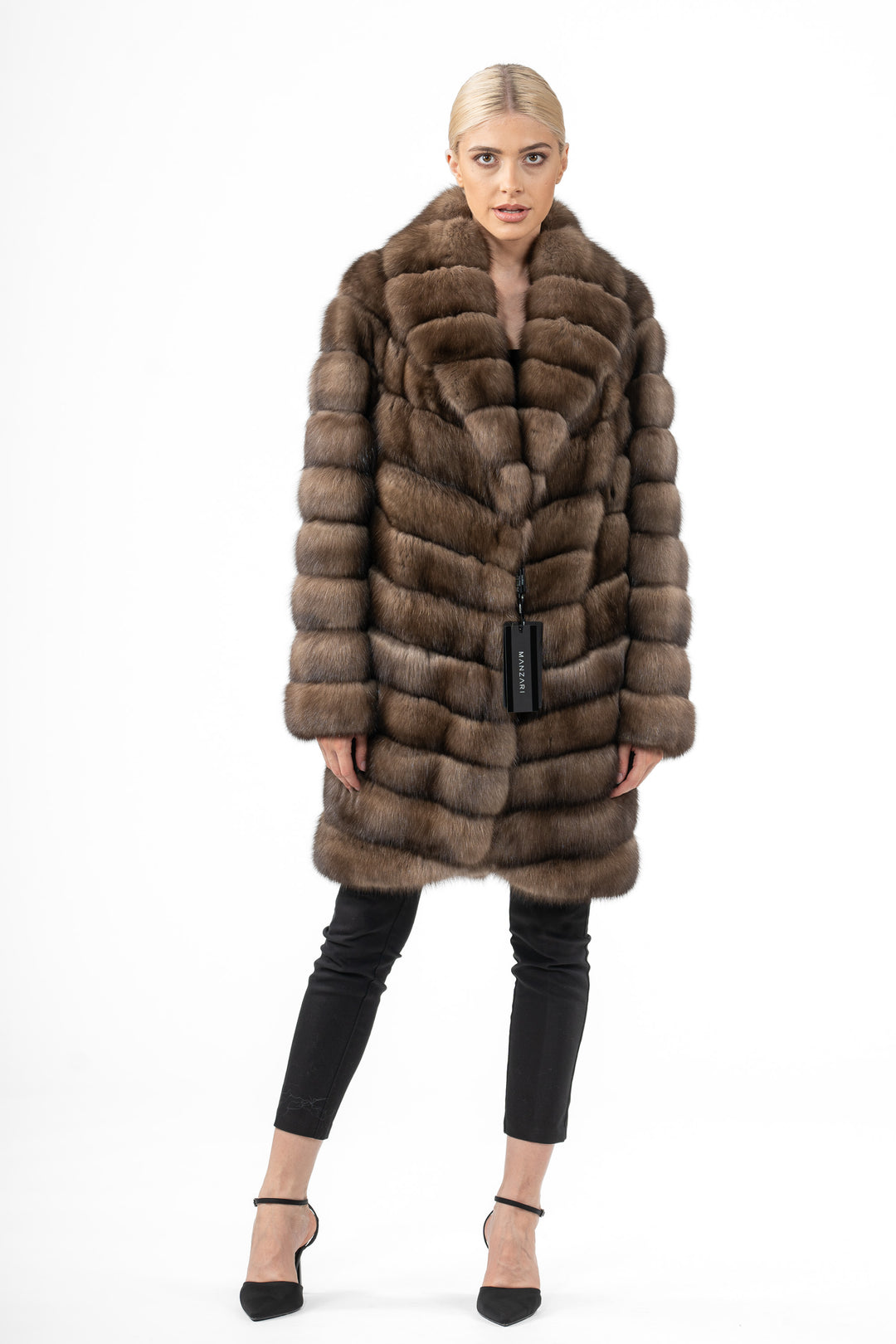 Manzari Platinum Russian sable fur coat with a modern design
