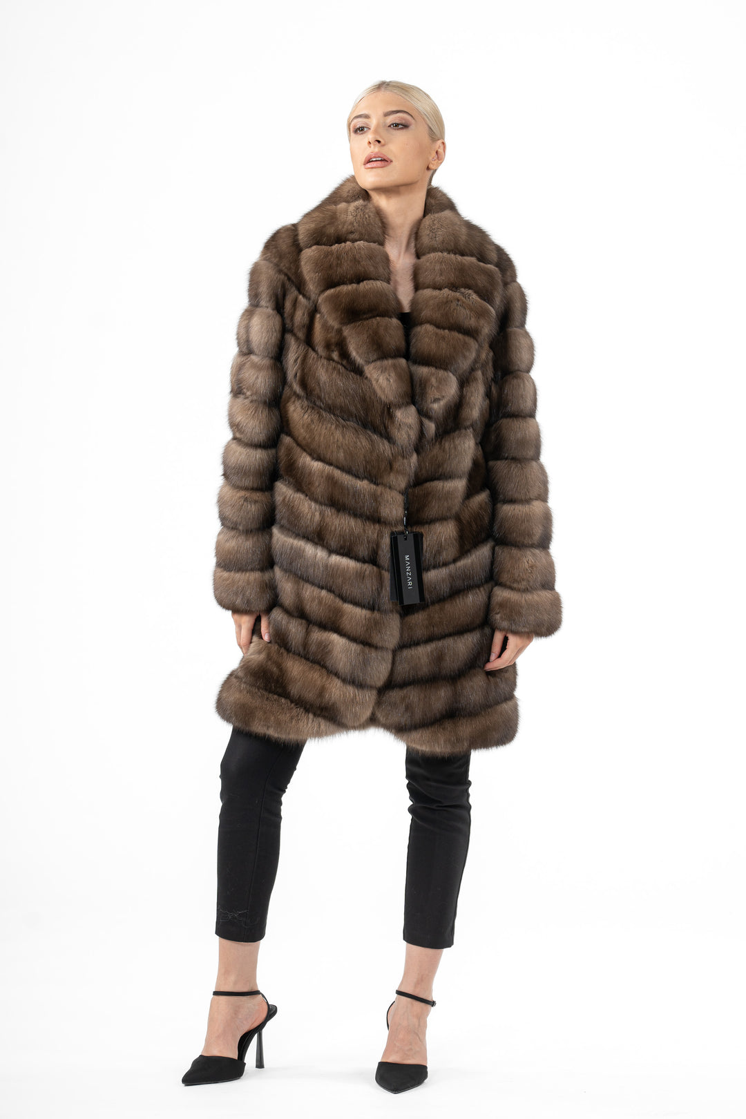 Manzari Platinum Russian sable fur coat with a modern design