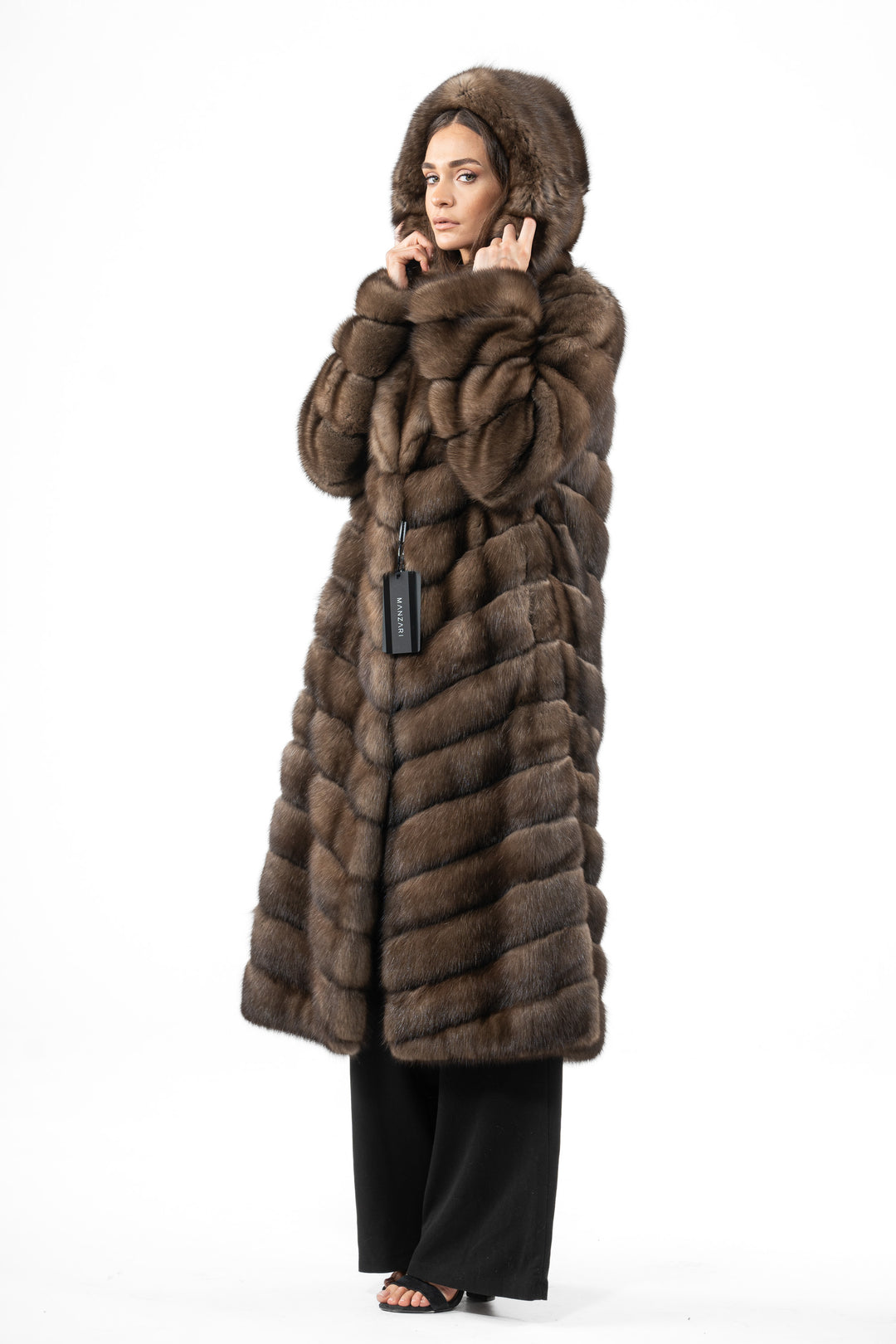 Luxurious Platinum Russian sable fur coat on display