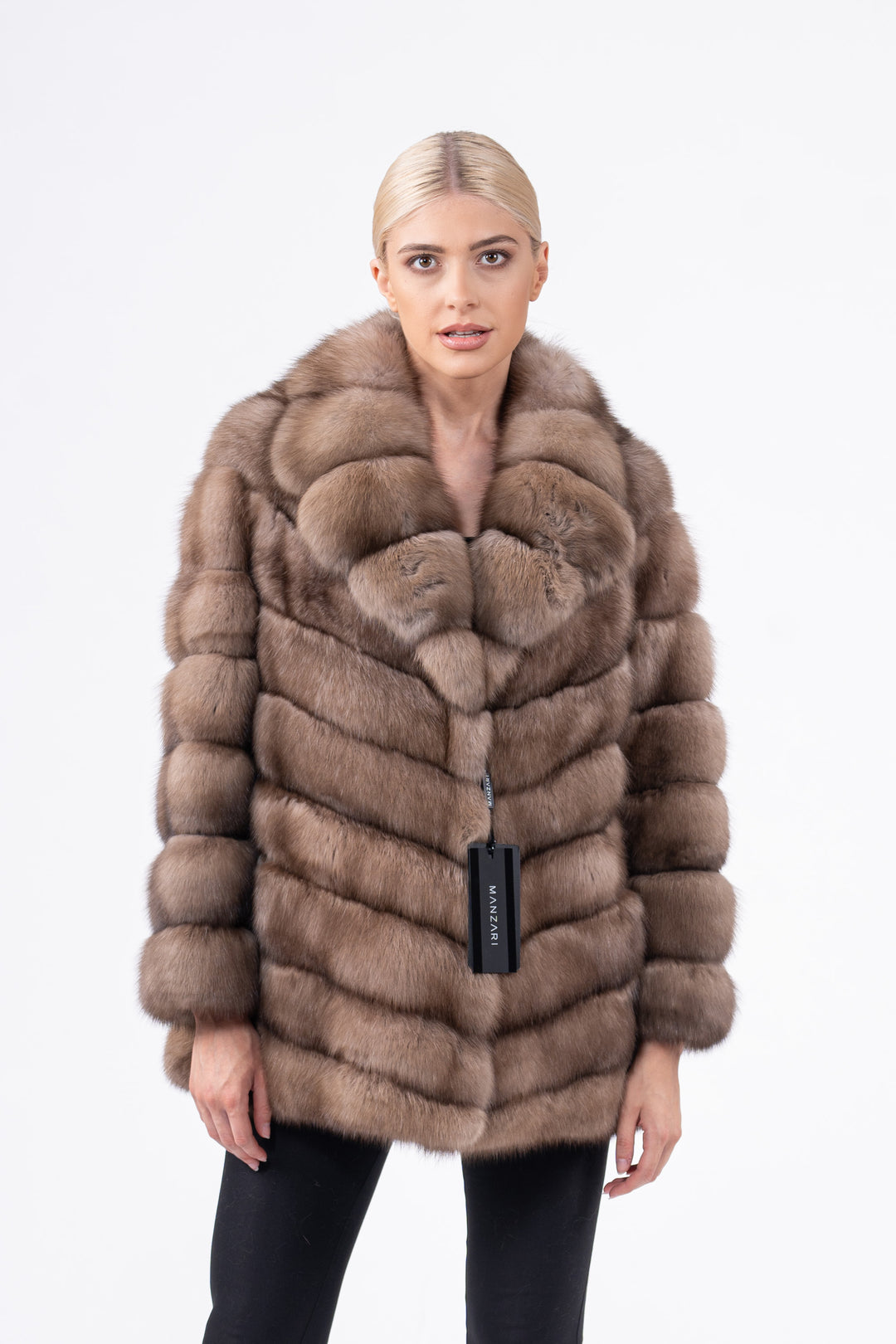 Luxurious Lavander Russian sable fur coat on display