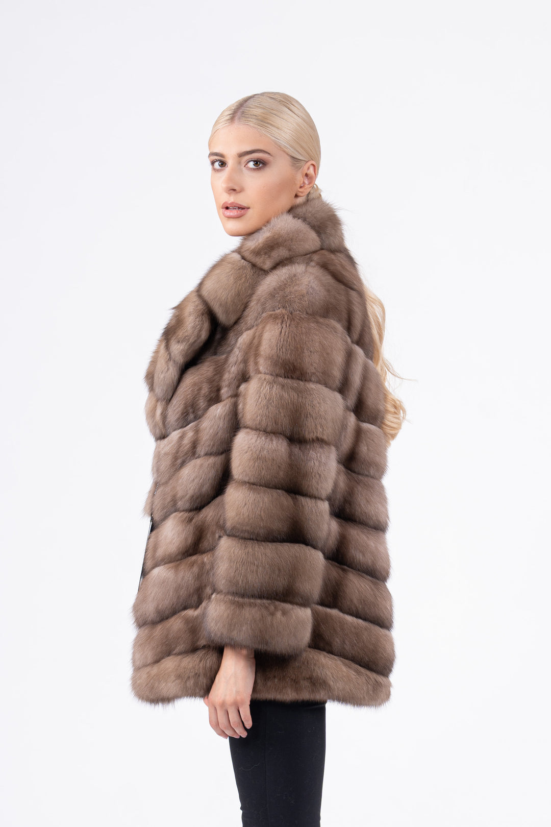 Premium Lavander Russian sable fur coat for winter fashion