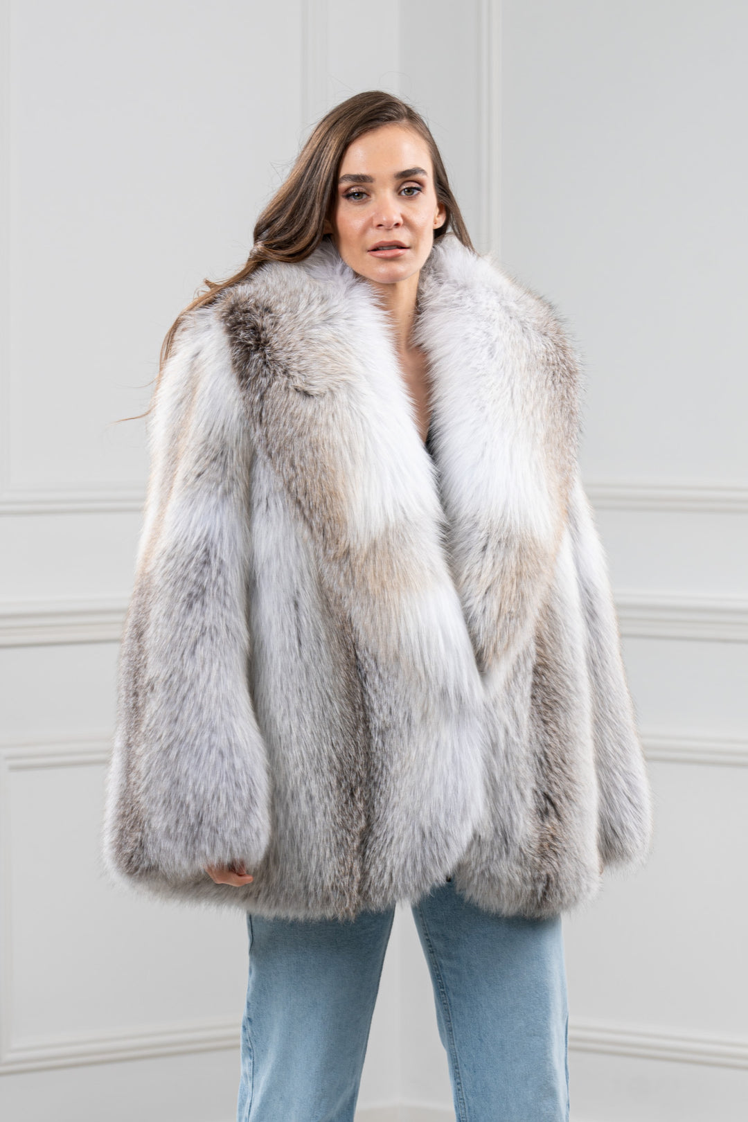 Fox Skin Golden Island Long Hair Short Jacket Hood L1 L/O 19M911
