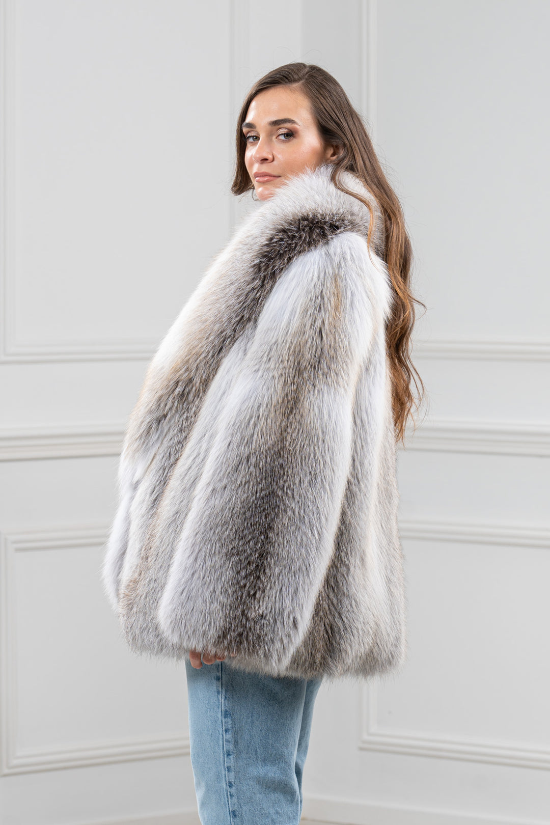 Fawn Light Fox Fur Short Jacket With Hood - Women&
