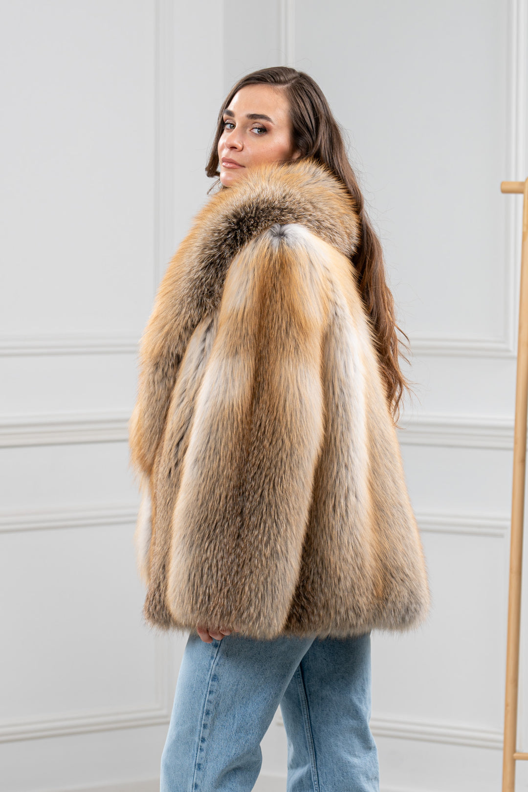 Golden Island Fox Fur Short Jacket With Hood - Women&