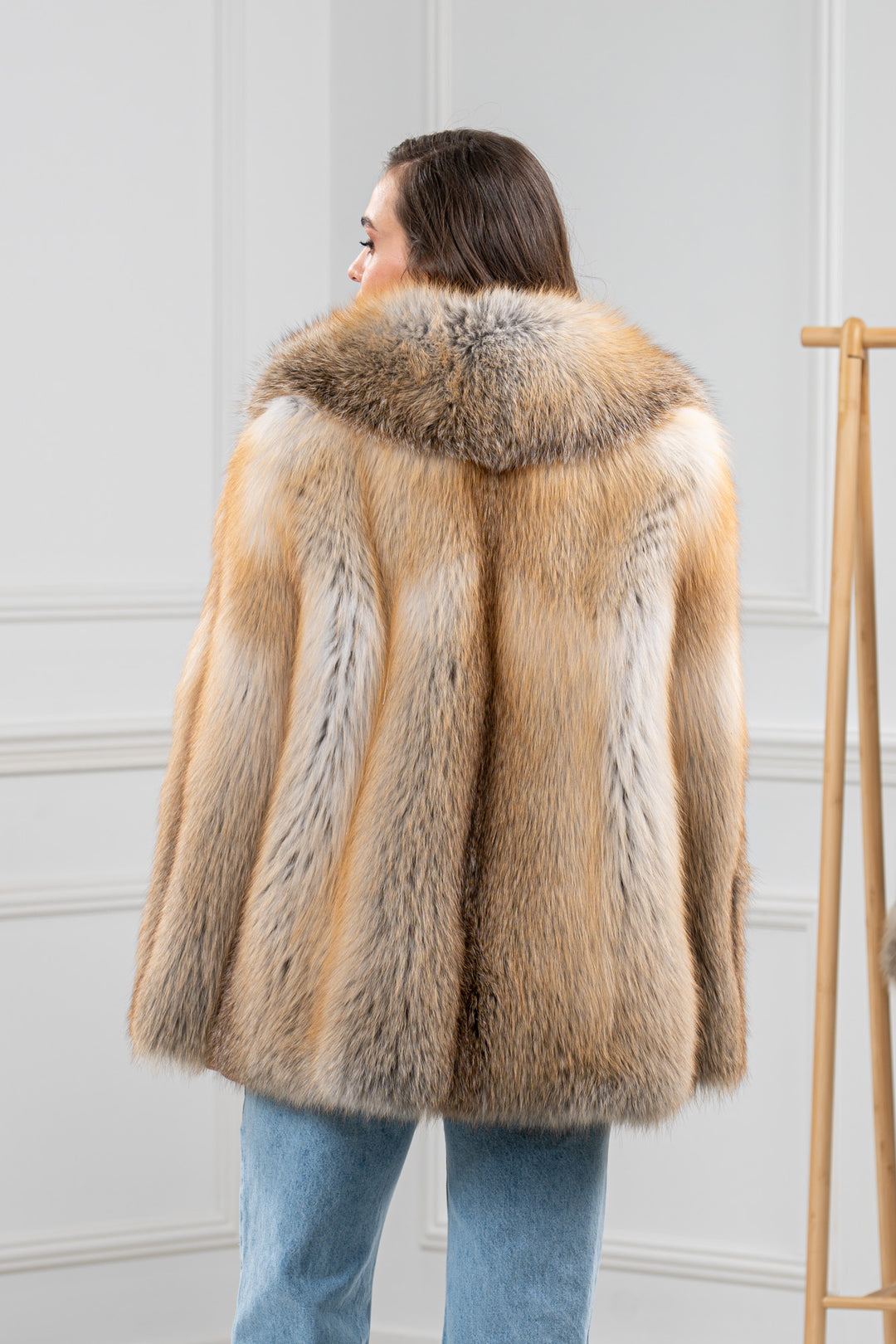 Golden Island Fox Fur Short Jacket With Hood - Women&