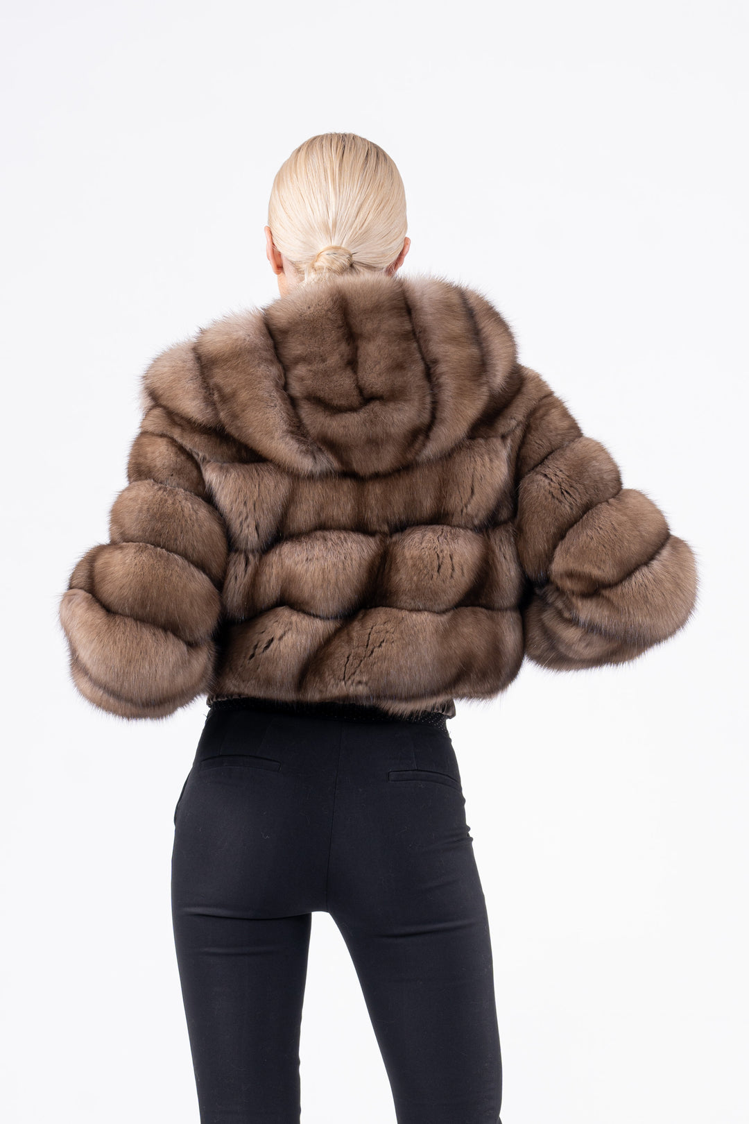 Luxurious Lavander Russian sable fur coat on display