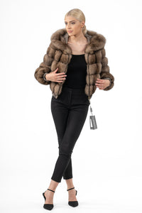 Model wearing a Lavander Russian sable fur coat by manzari