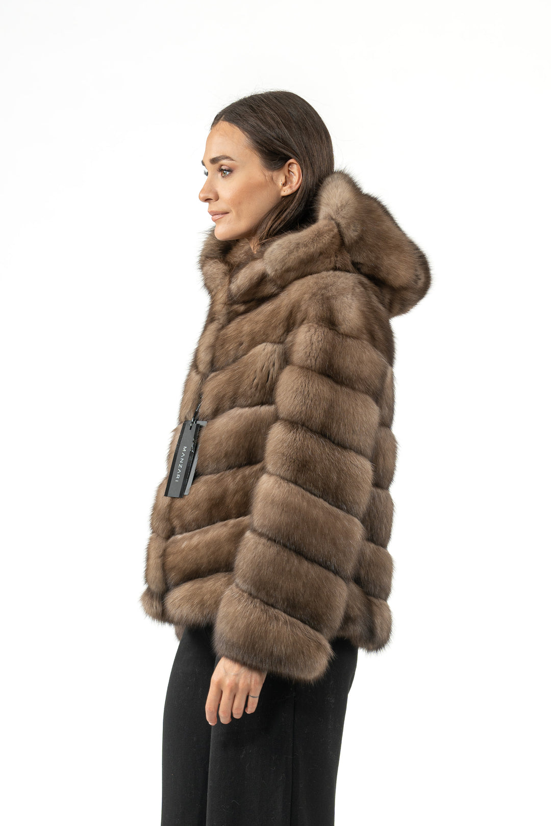 Luxurious Lavander Russian sable fur coat on display