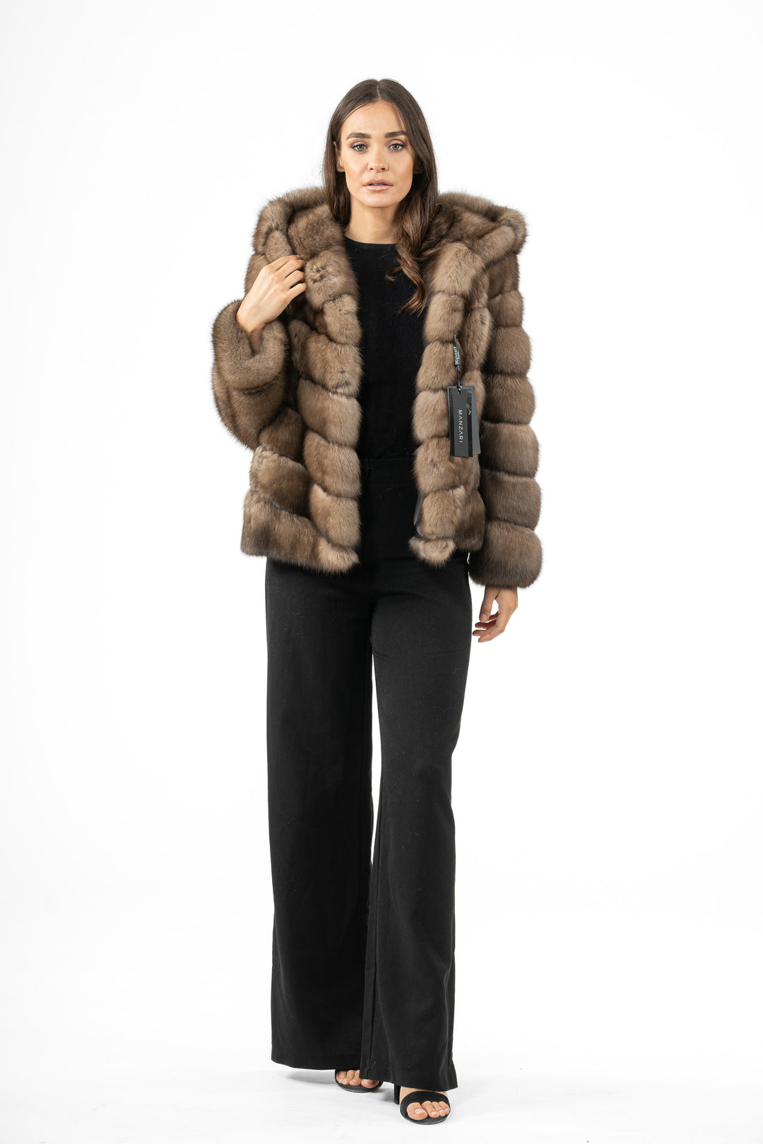 Manzari Lavander Russian sable fur coat with a modern design
