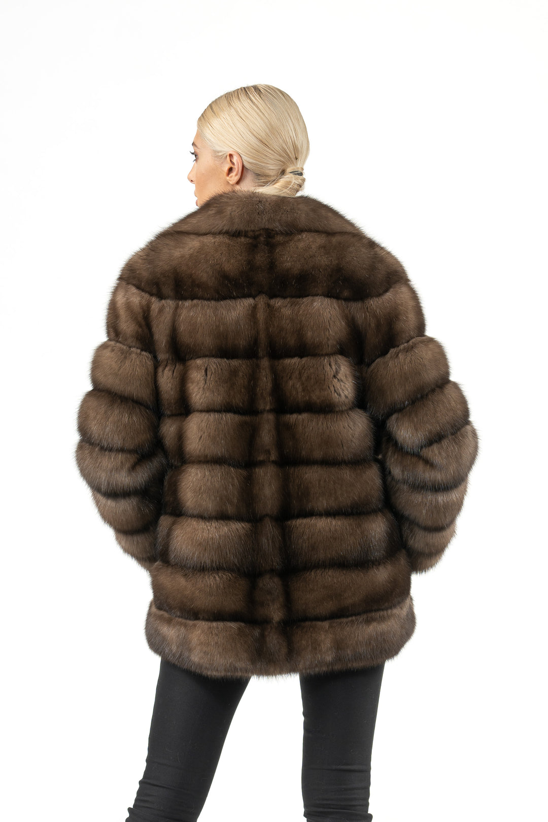Manzari Gun Metal Russian sable fur coat with a modern design