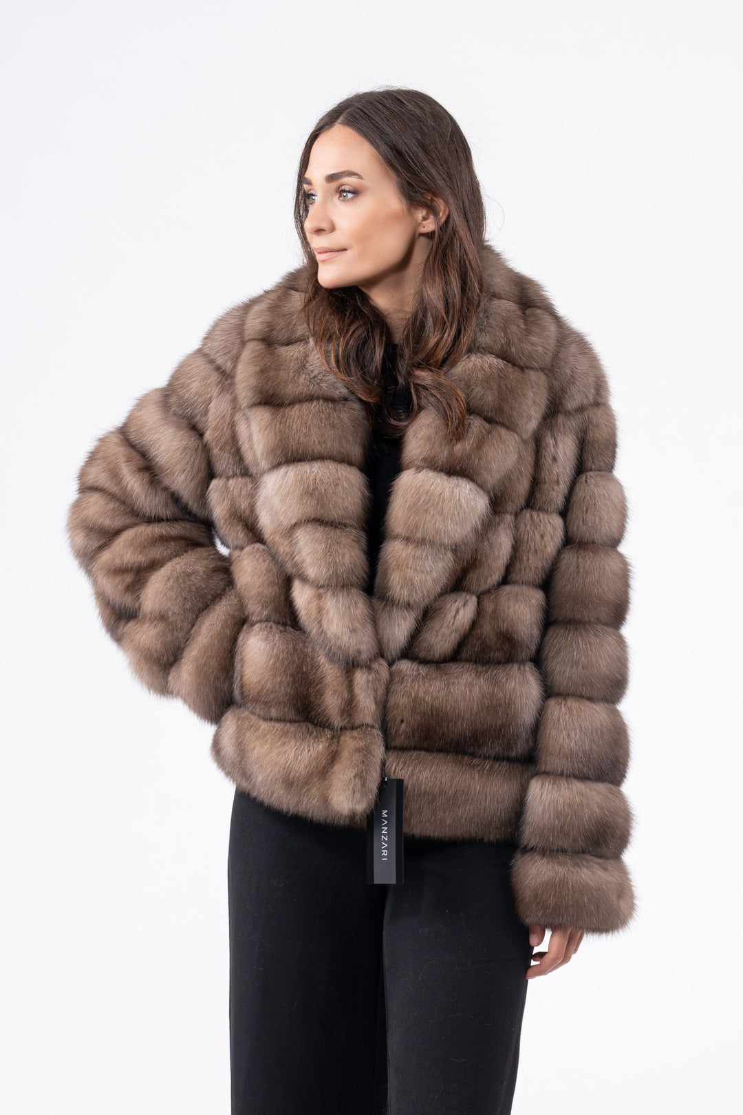 Manzari Gun Metal Russian sable fur coat with a modern design