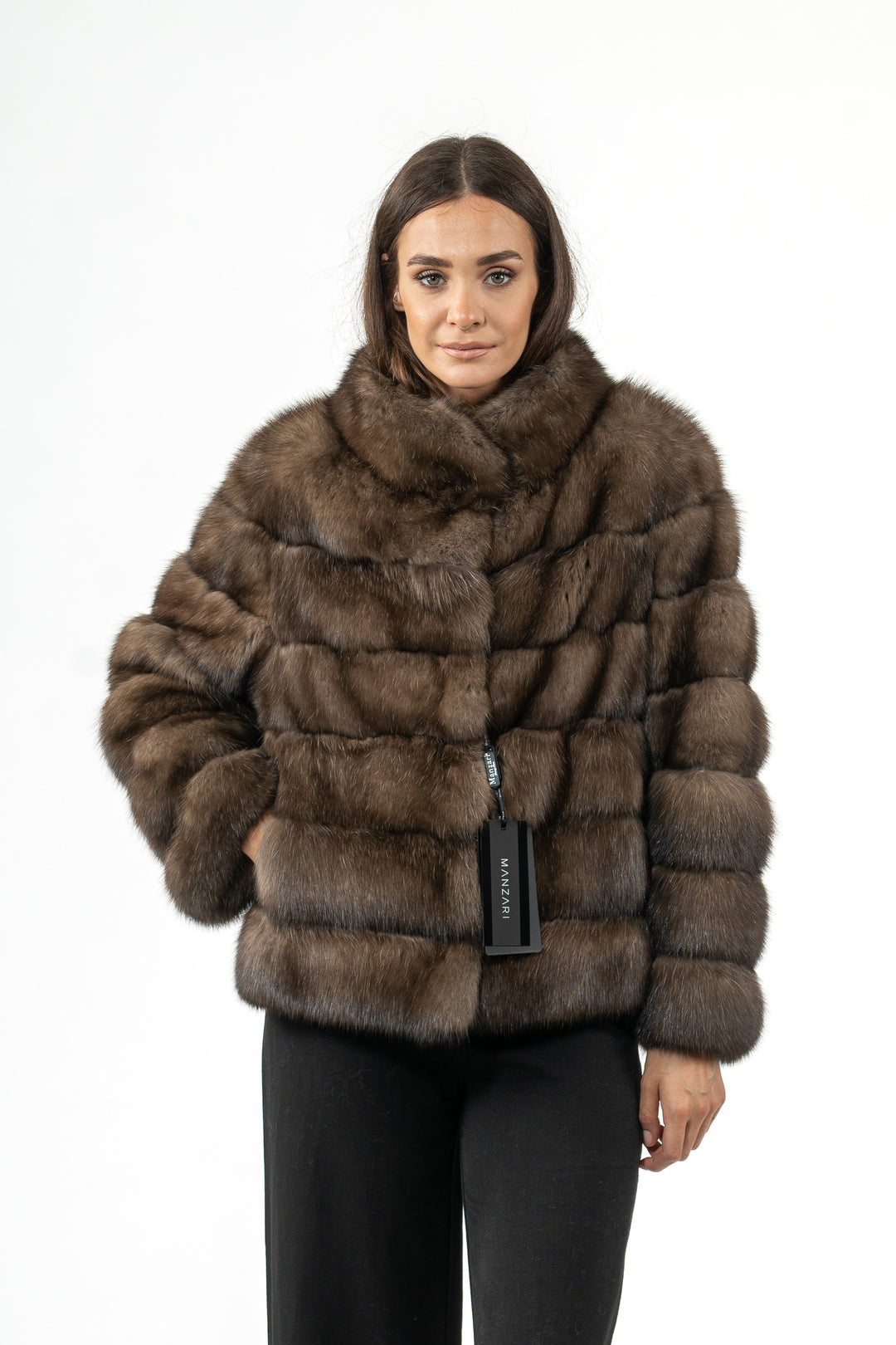 Luxurious Platinum Russian sable fur coat on display