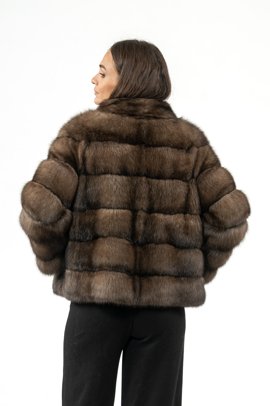 Luxurious Platinum Russian sable fur coat on display