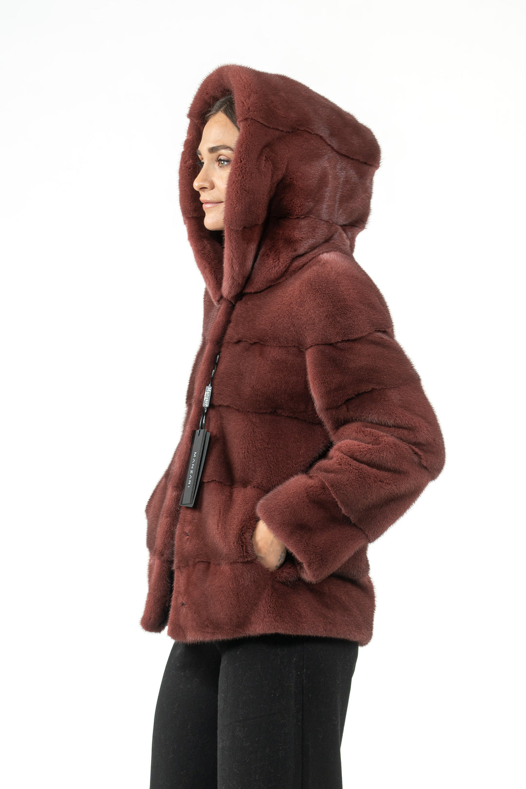 Manzari Aged Wine Mink fur coat for a timeless appeal