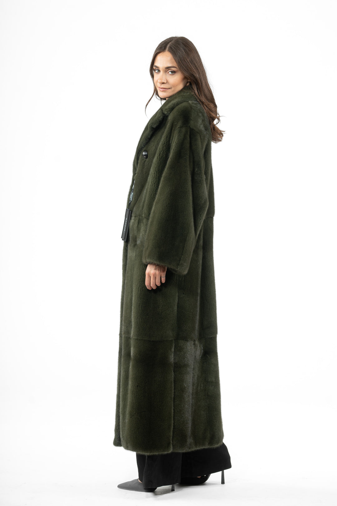 Manzari Dark Olive Mink fur coat for timeless elegance