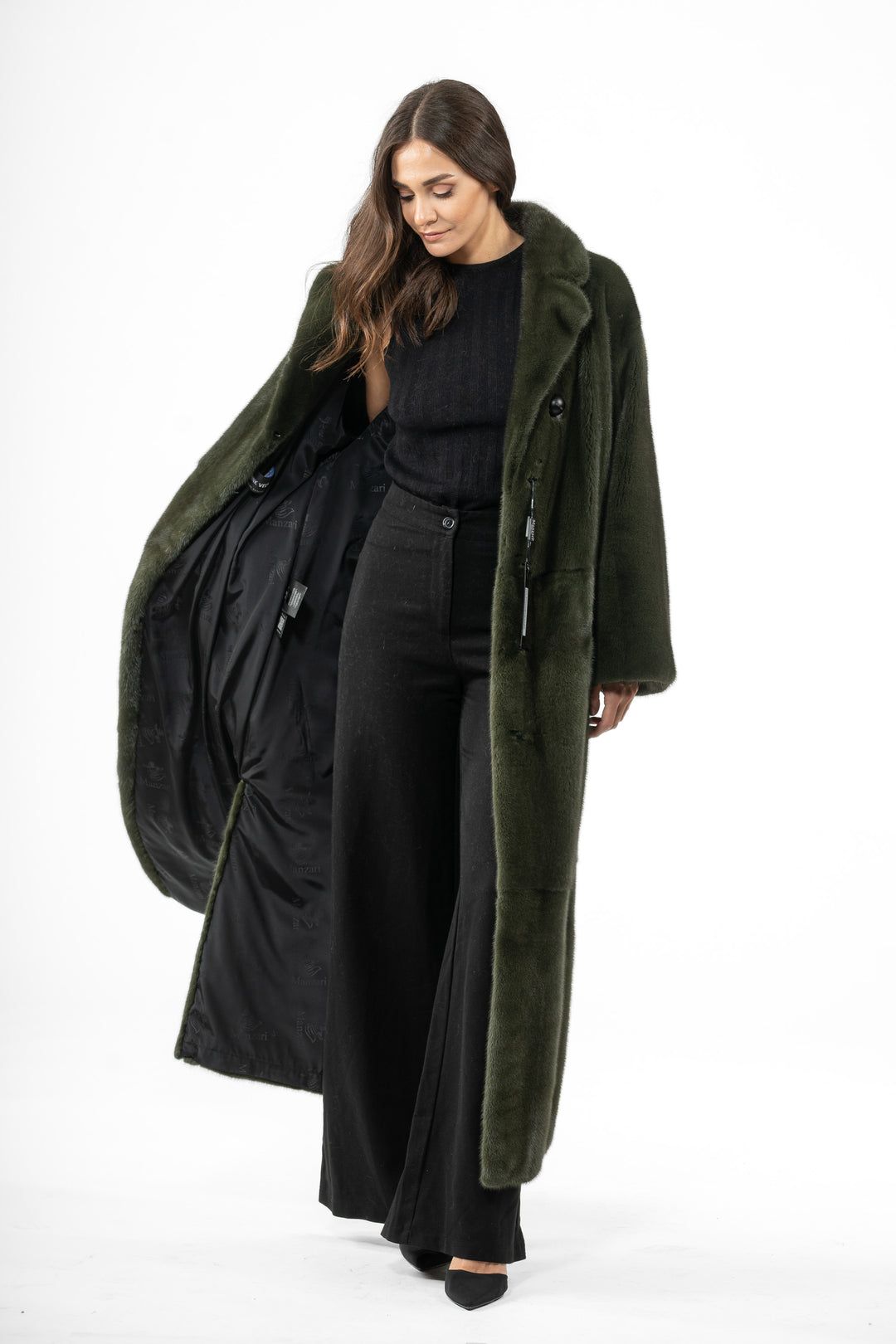 Premium Dark Olive Mink fur coat for a sophisticated style