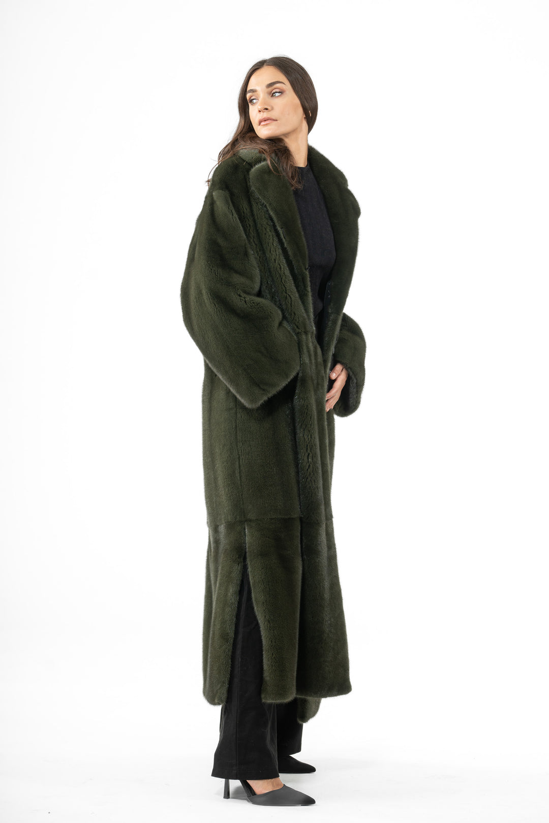 High-quality Dark Olive Mink fur coat for luxury lovers