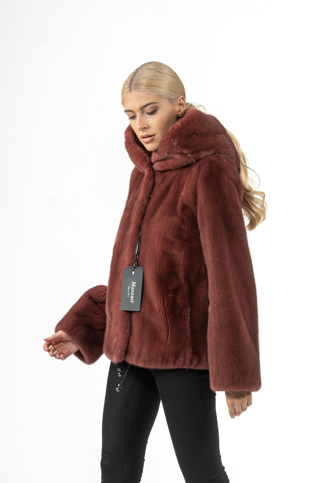 Chic Aged Wine Mink fur coat by manzari for a bold statement