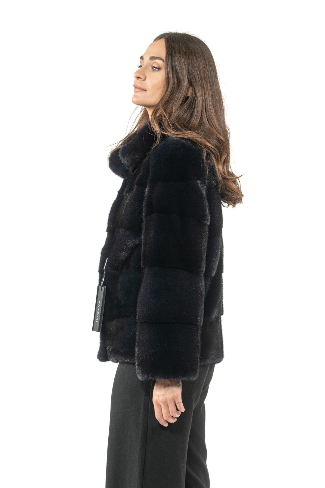 Chic Blue Black Mink fur coat by manzari for a bold statement