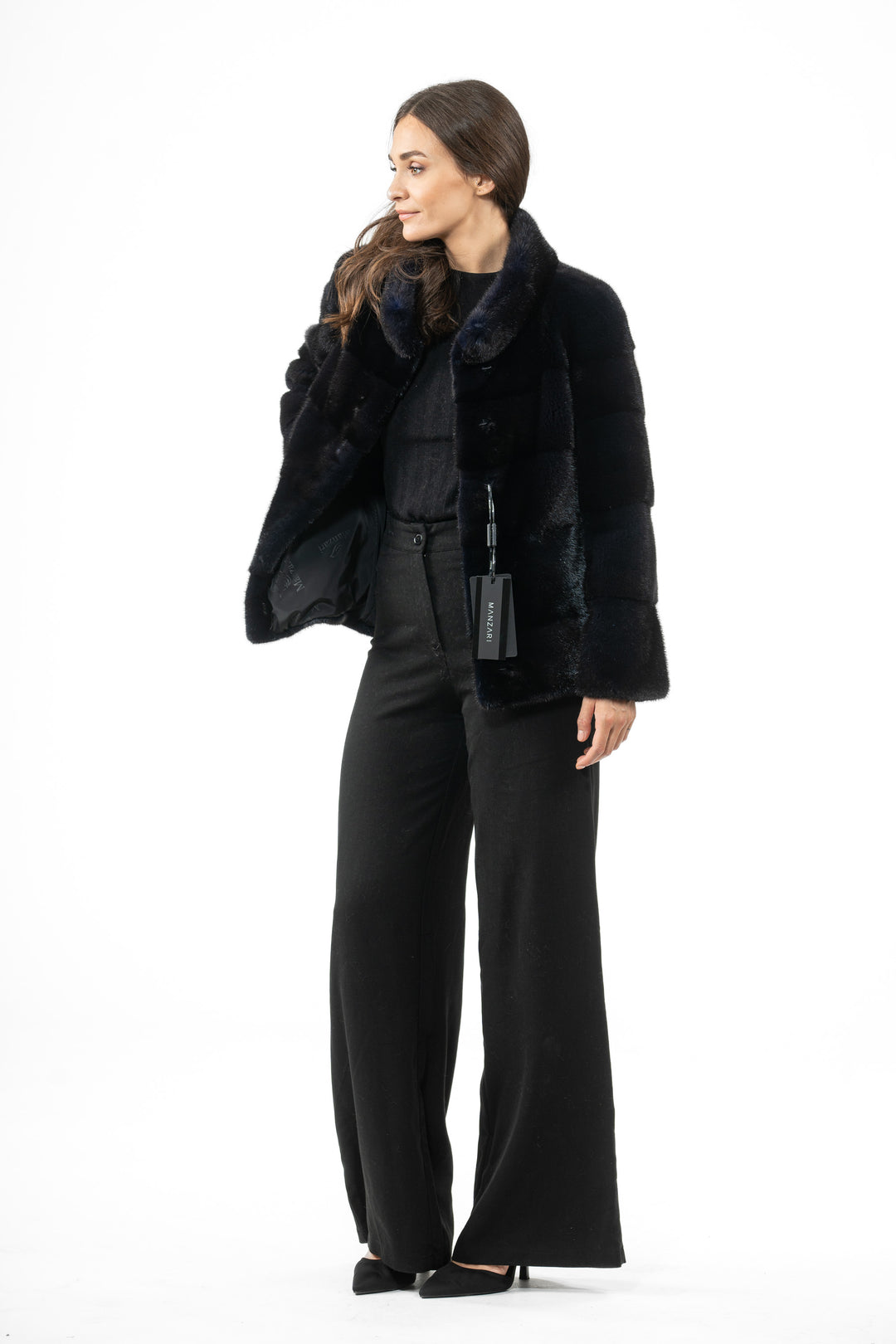 Manzari Blue Black Mink fur coat with a modern touch