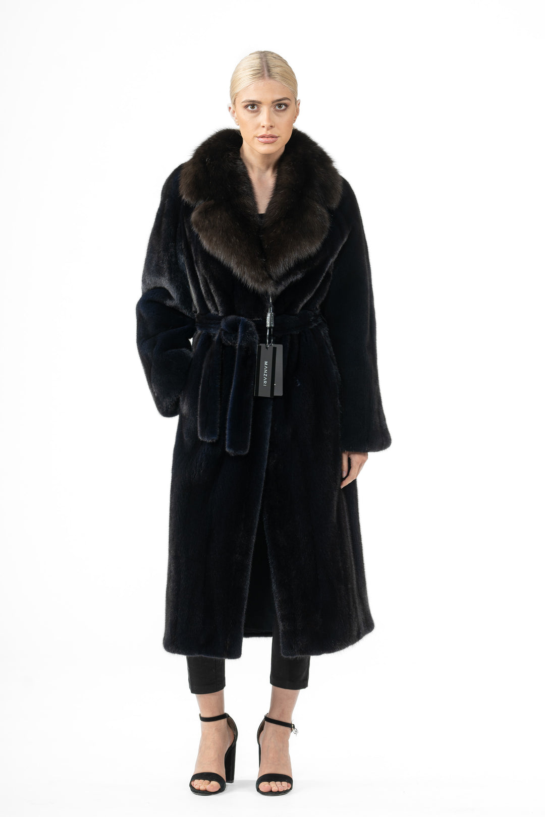 Manzari Blue Black Mink fur coat with a modern touch