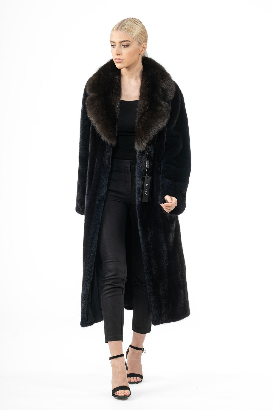 Manzari Blue Black Mink fur coat for timeless elegance
