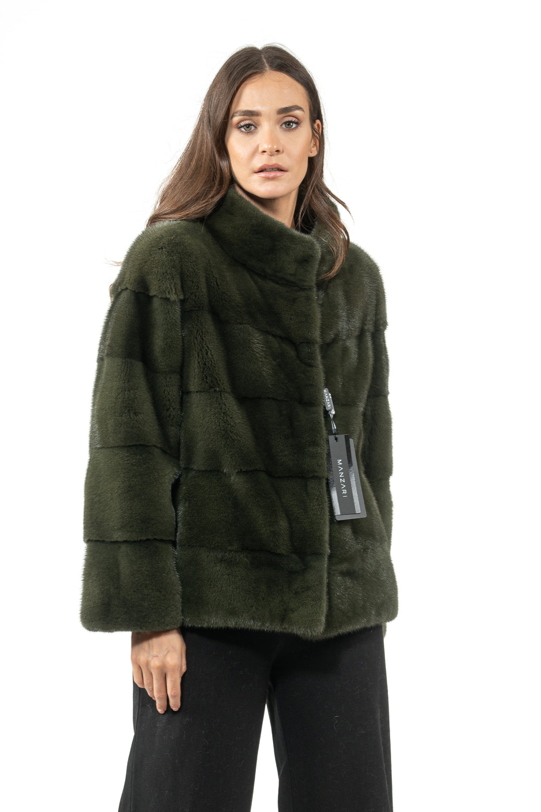 Manzari Dark Olive Mink fur coat for timeless elegance