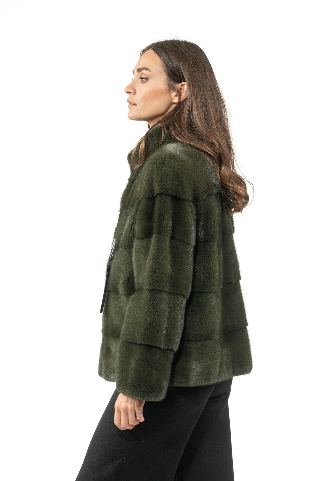 Manzari Dark Olive Mink fur coat for a timeless appeal